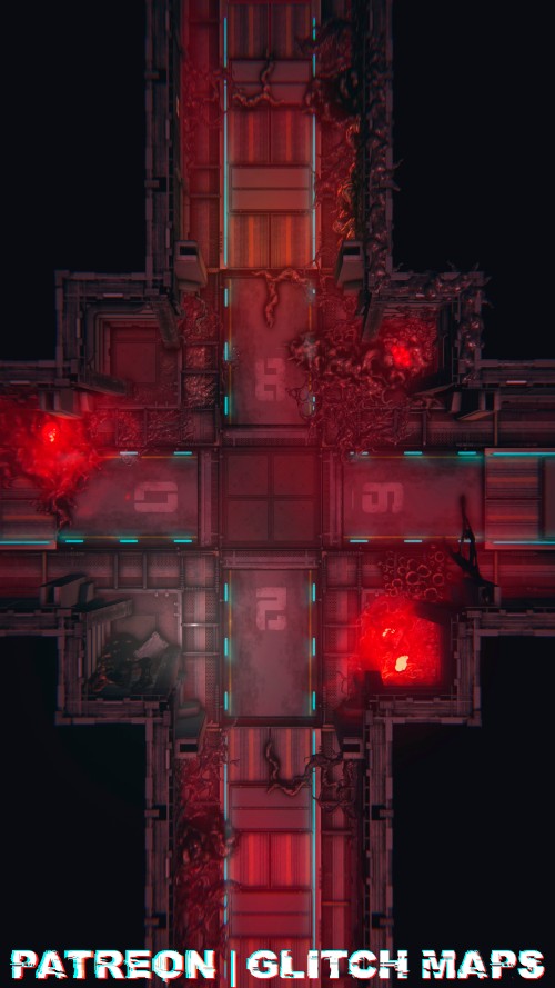sci-fi corridor map, carte de JDR science-fiction (500×889 pixels) — battlemap pour Roll20 et Foundry VTT.