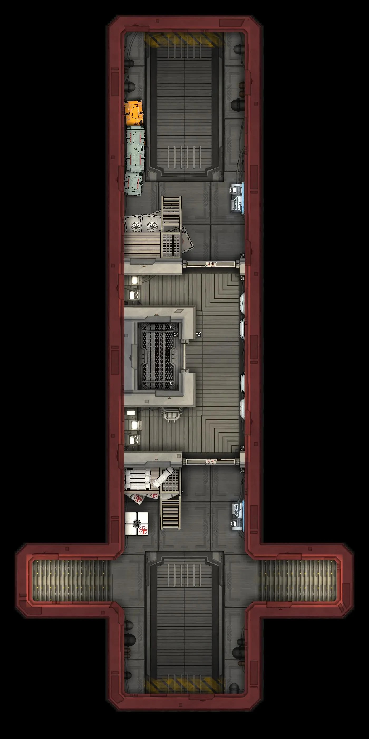 sci-fi corridor map, carte de JDR science-fiction (1400×2800 pixels) — battlemap pour Roll20 et Foundry VTT.