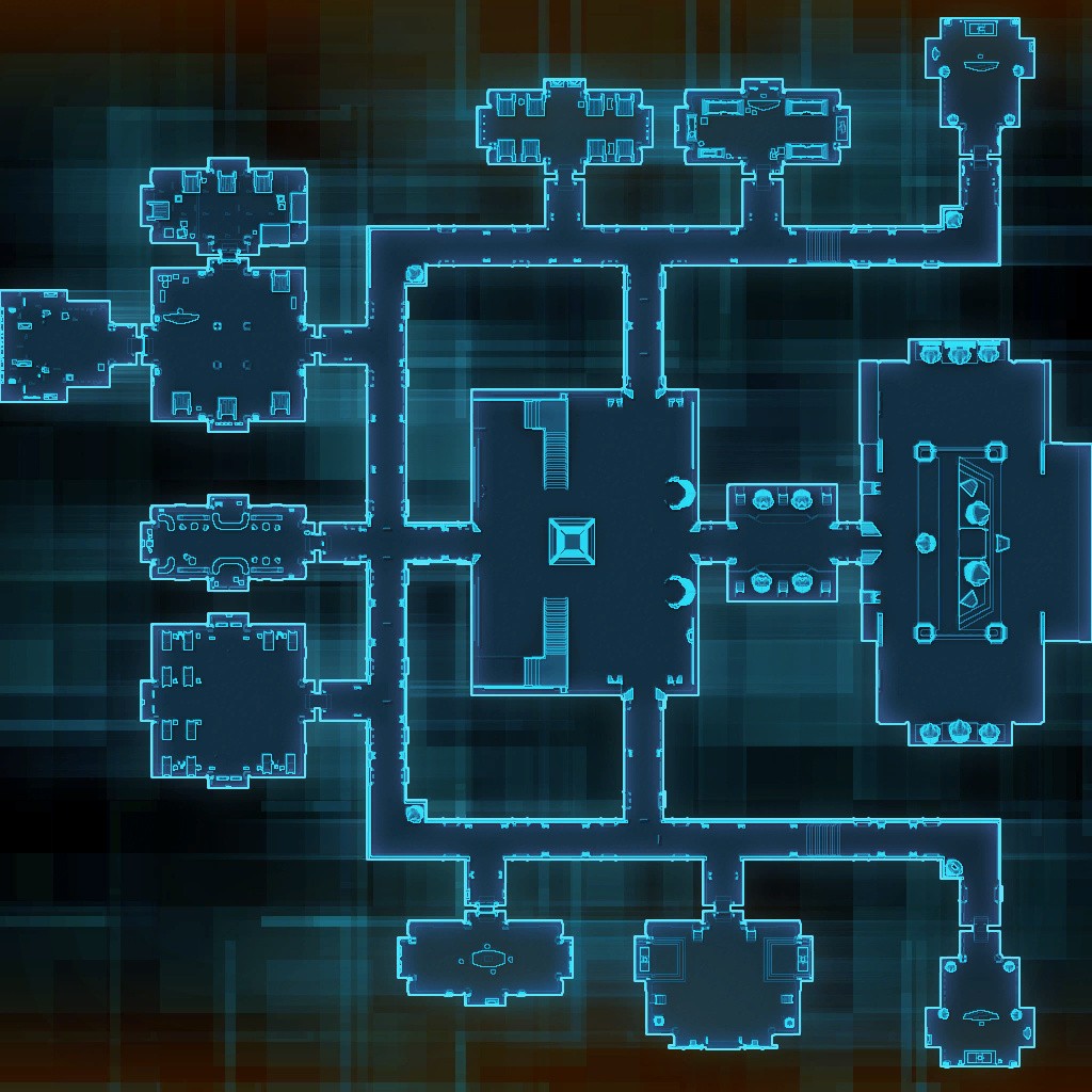 sci-fi corridor map, carte de JDR science-fiction (1024×1024 pixels) — battlemap pour Roll20 et Foundry VTT.