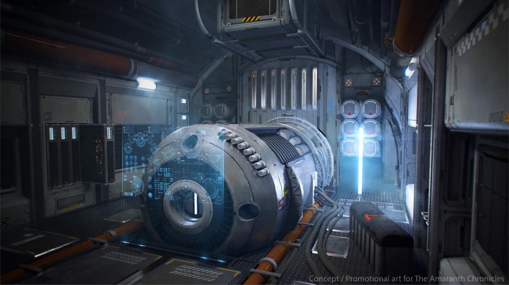 sci-fi engine room map, carte de JDR science-fiction (1000×561 pixels) — battlemap pour Roll20 et Foundry VTT.