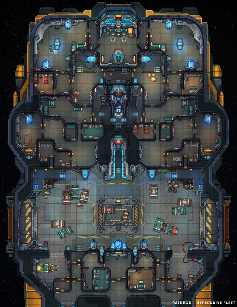 sci-fi engine room map, carte de JDR science-fiction (791×1024 pixels) — battlemap pour Roll20 et Foundry VTT.