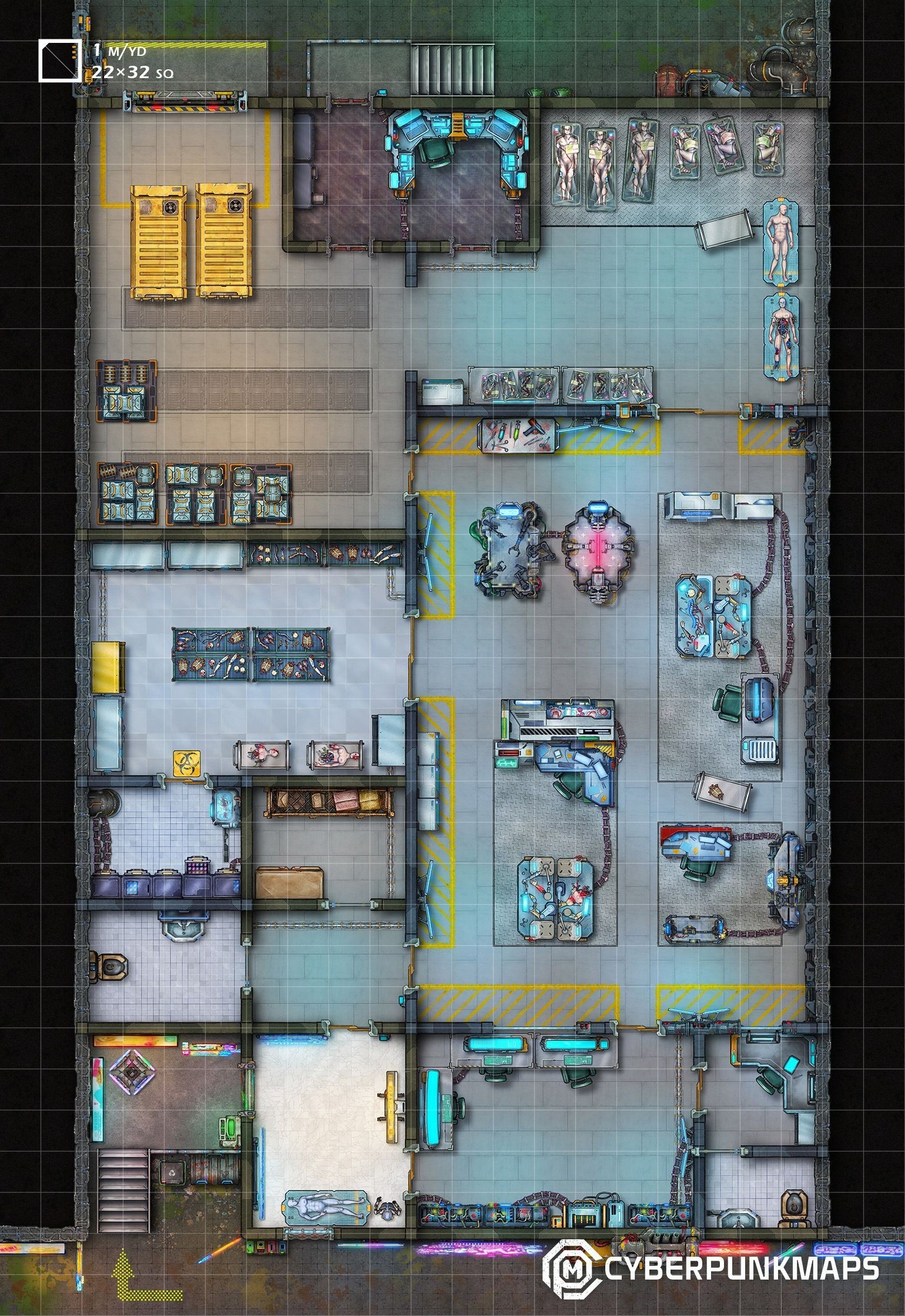 sci-fi engine room map, carte de JDR science-fiction (1540×2240 pixels) — battlemap pour Roll20 et Foundry VTT.