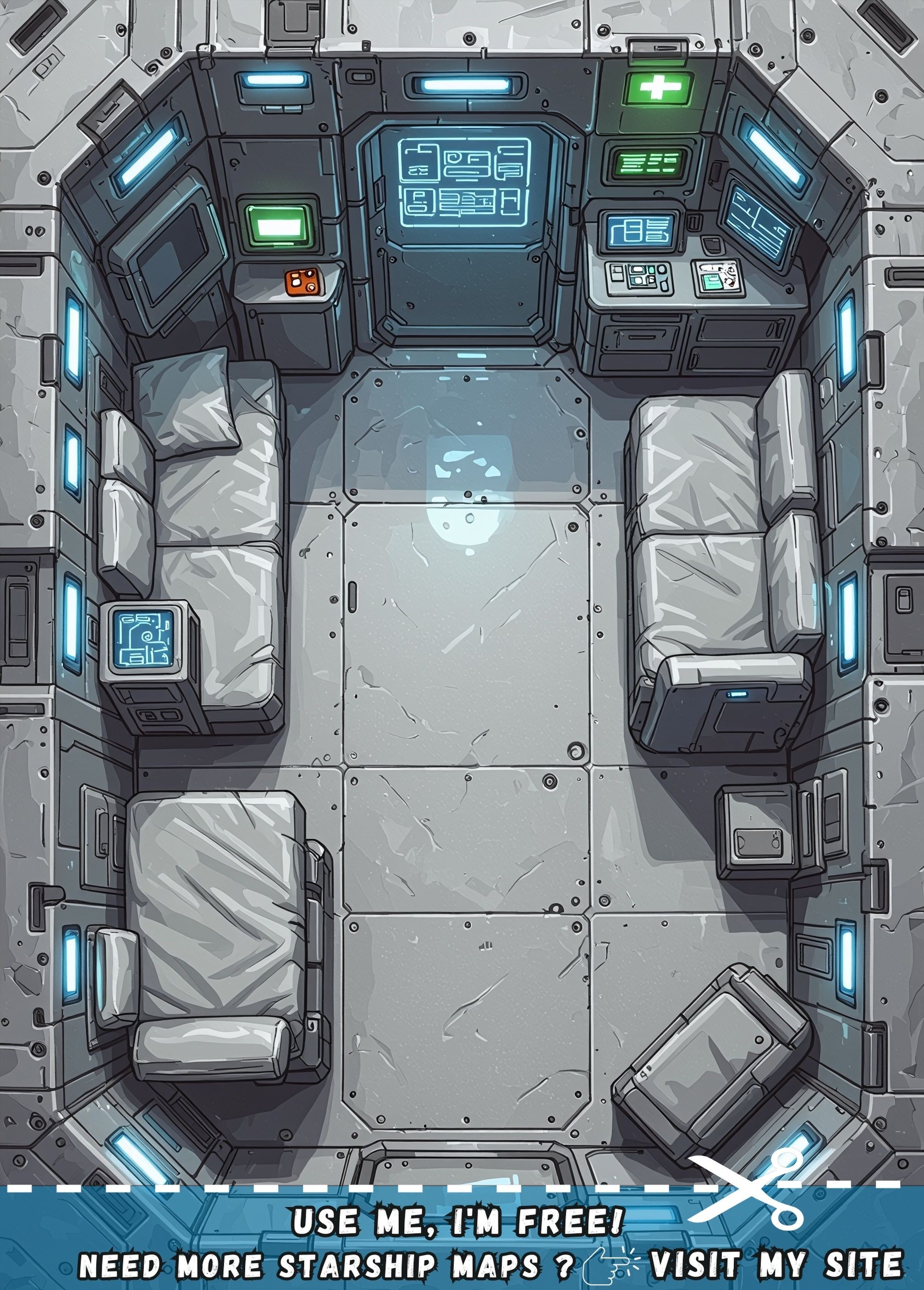 sci-fi engine room map, carte de JDR science-fiction (2016×2816 pixels) — battlemap pour Roll20 et Foundry VTT.