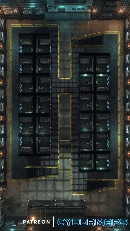 sci-fi prison map, carte de JDR science-fiction (500×889 pixels) — battlemap pour Roll20 et Foundry VTT.