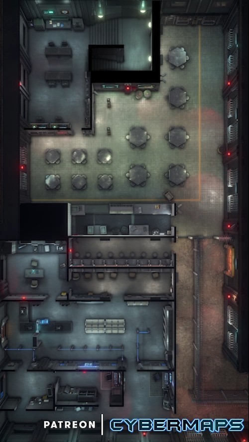 sci-fi prison map, carte de JDR science-fiction (500×888 pixels) — battlemap pour Roll20 et Foundry VTT.