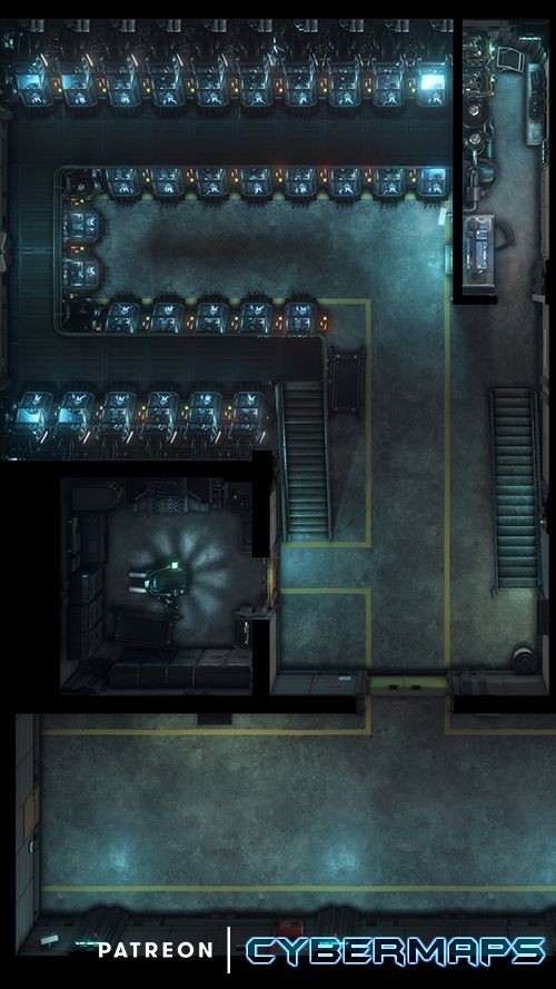 sci-fi prison map, carte de JDR science-fiction (500×889 pixels) — battlemap pour Roll20 et Foundry VTT.