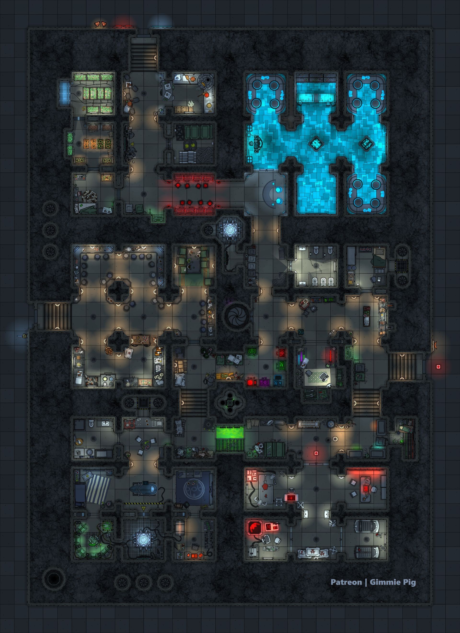 sci-fi prison map, carte de JDR science-fiction (1920×2640 pixels) — battlemap pour Roll20 et Foundry VTT.