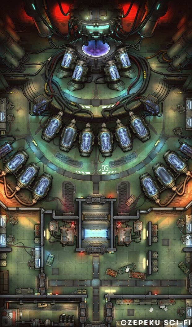 sci-fi research lab map, carte de JDR science-fiction (620×1052 pixels) — battlemap pour Roll20 et Foundry VTT.