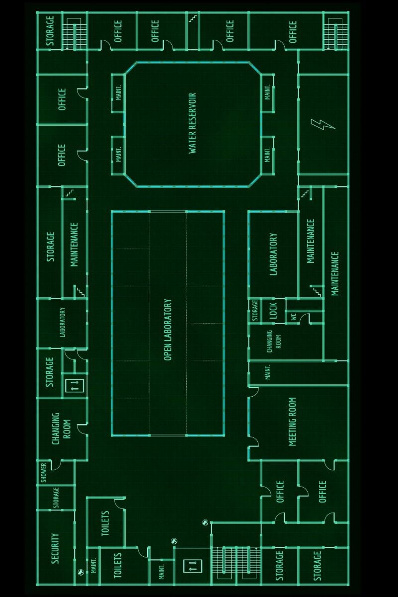 sci-fi research lab map, carte de JDR science-fiction (801×1201 pixels) — battlemap pour Roll20 et Foundry VTT.