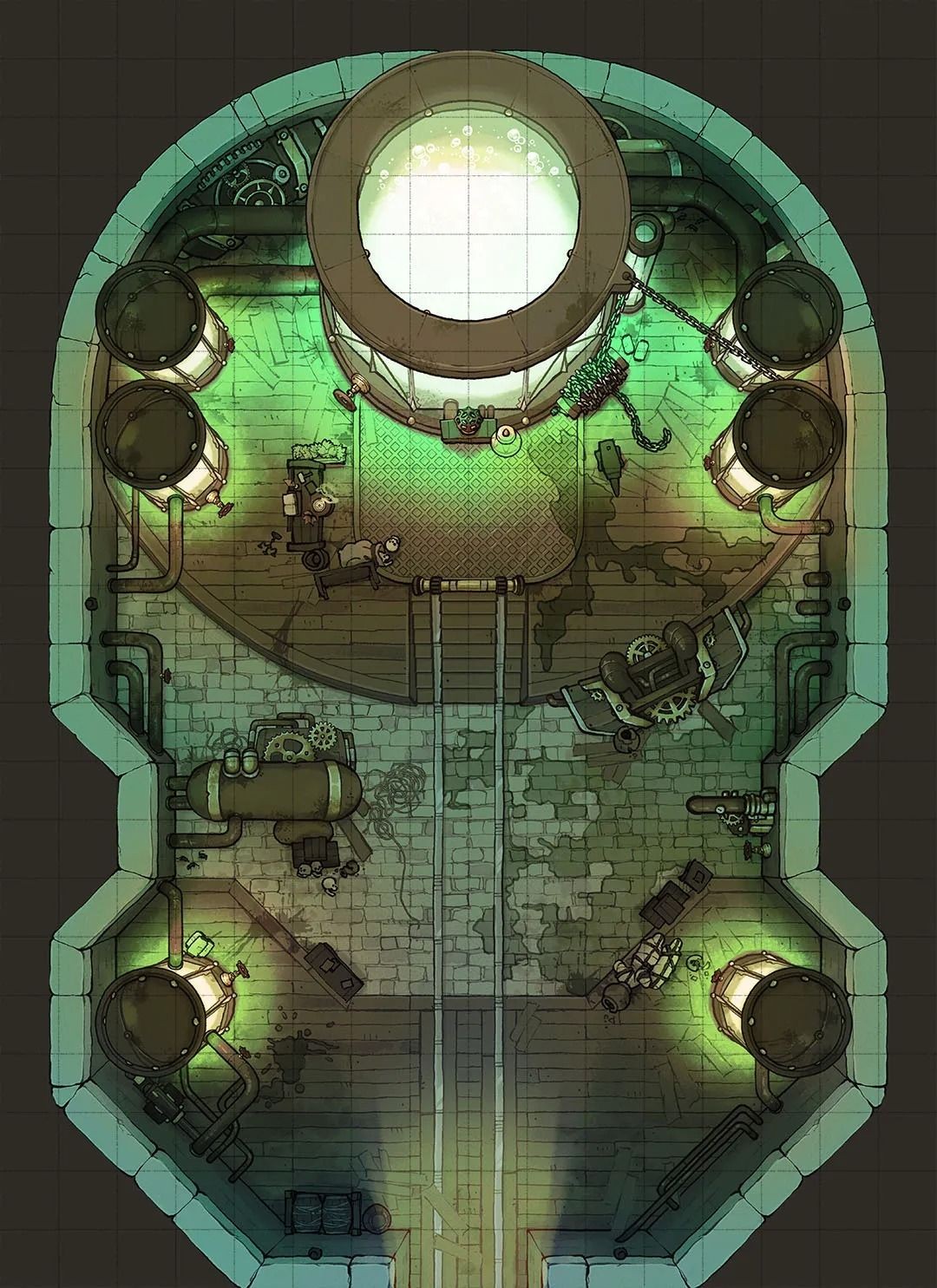 sci-fi research lab map, carte de JDR science-fiction (1080×1485 pixels) — battlemap pour Roll20 et Foundry VTT.