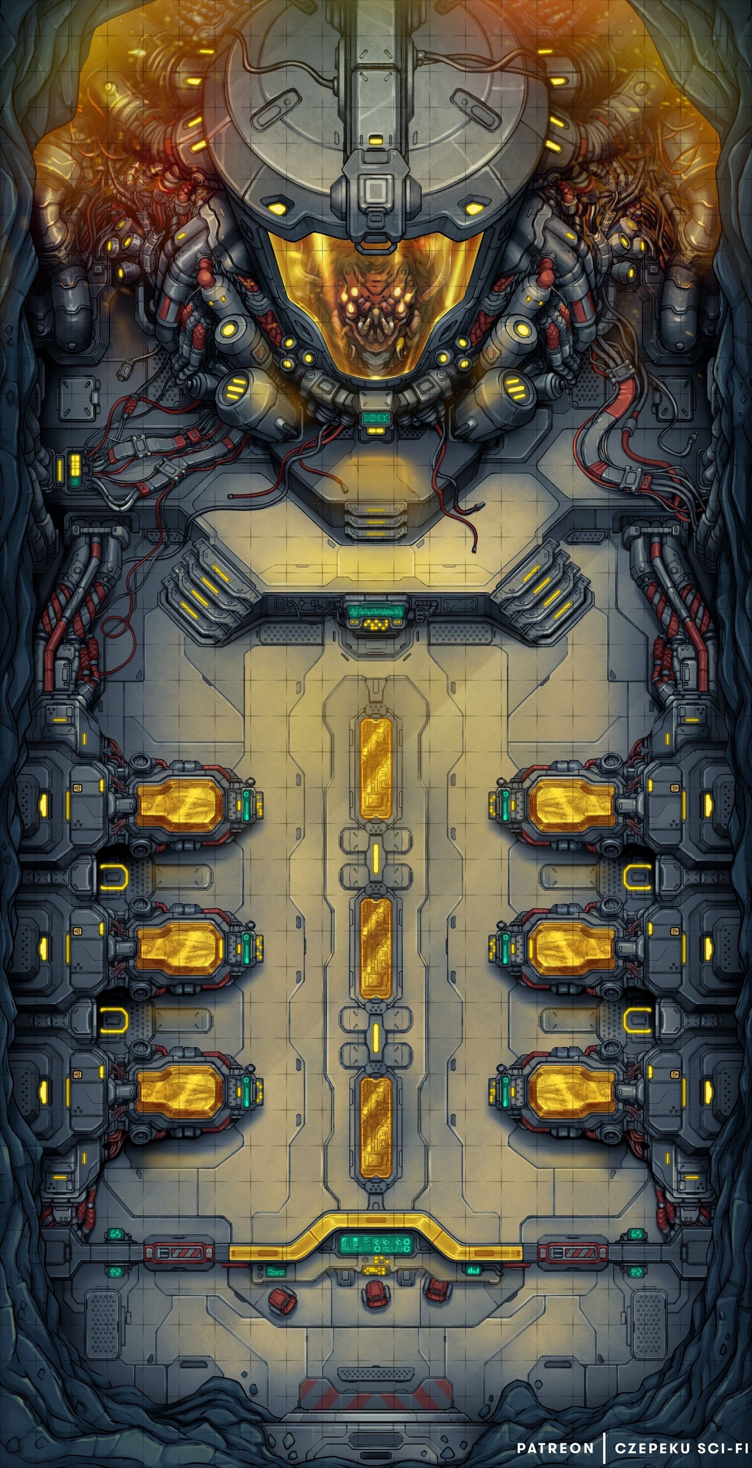 sci-fi research lab map, carte de JDR science-fiction (1537×3000 pixels) — battlemap pour Roll20 et Foundry VTT.