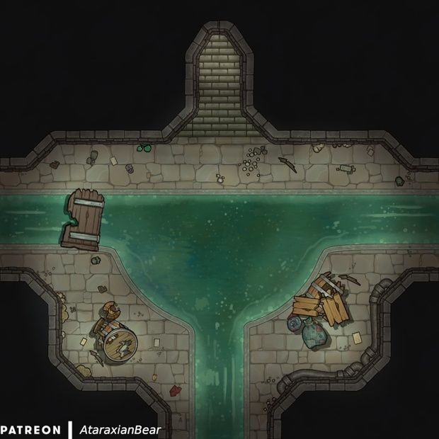 sewer map dnd, carte de JDR fantasy (620×620 pixels) — battlemap pour Roll20 et Foundry VTT.
