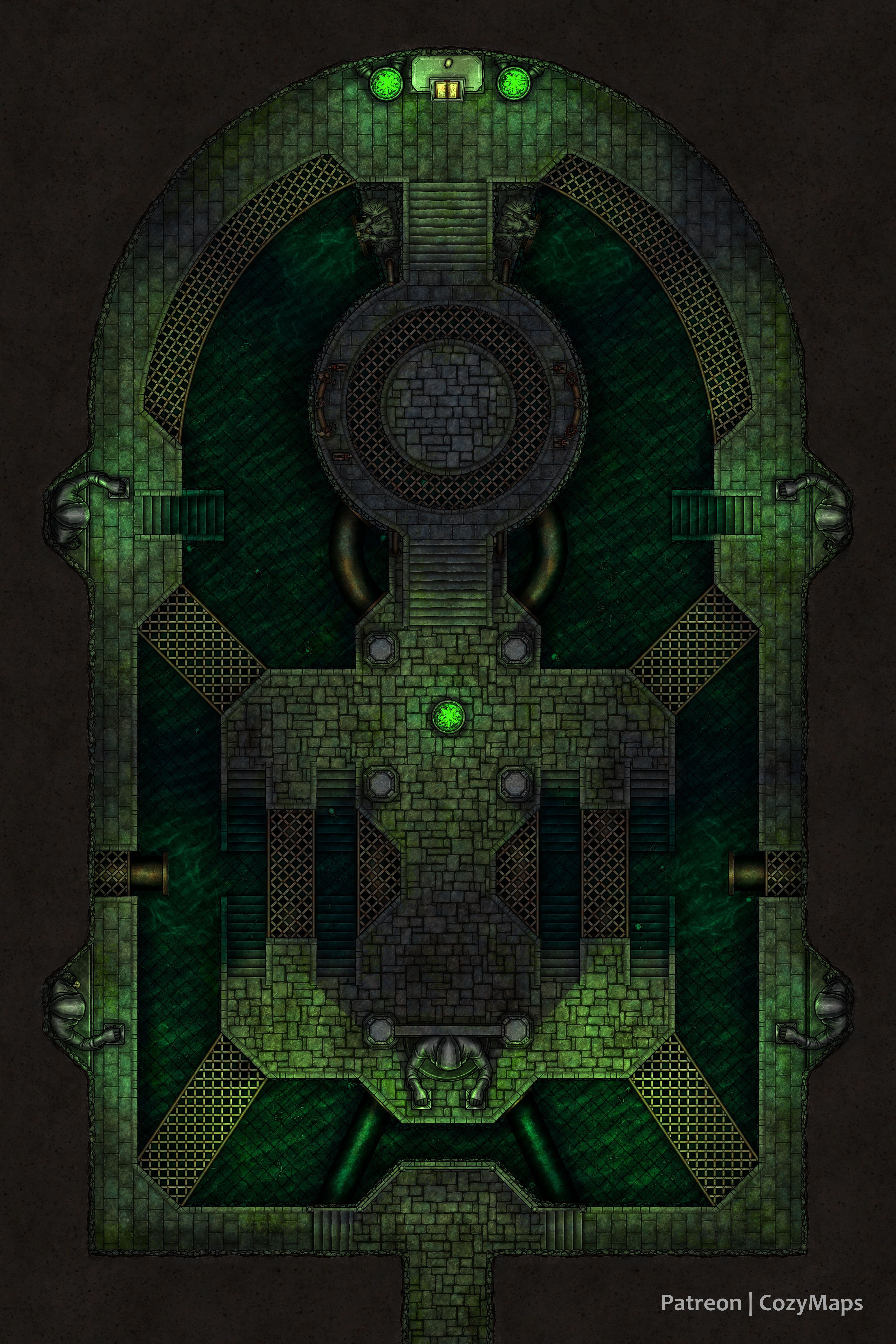 sewer map dnd, carte de JDR fantasy (4000×6000 pixels) — battlemap pour Roll20 et Foundry VTT.