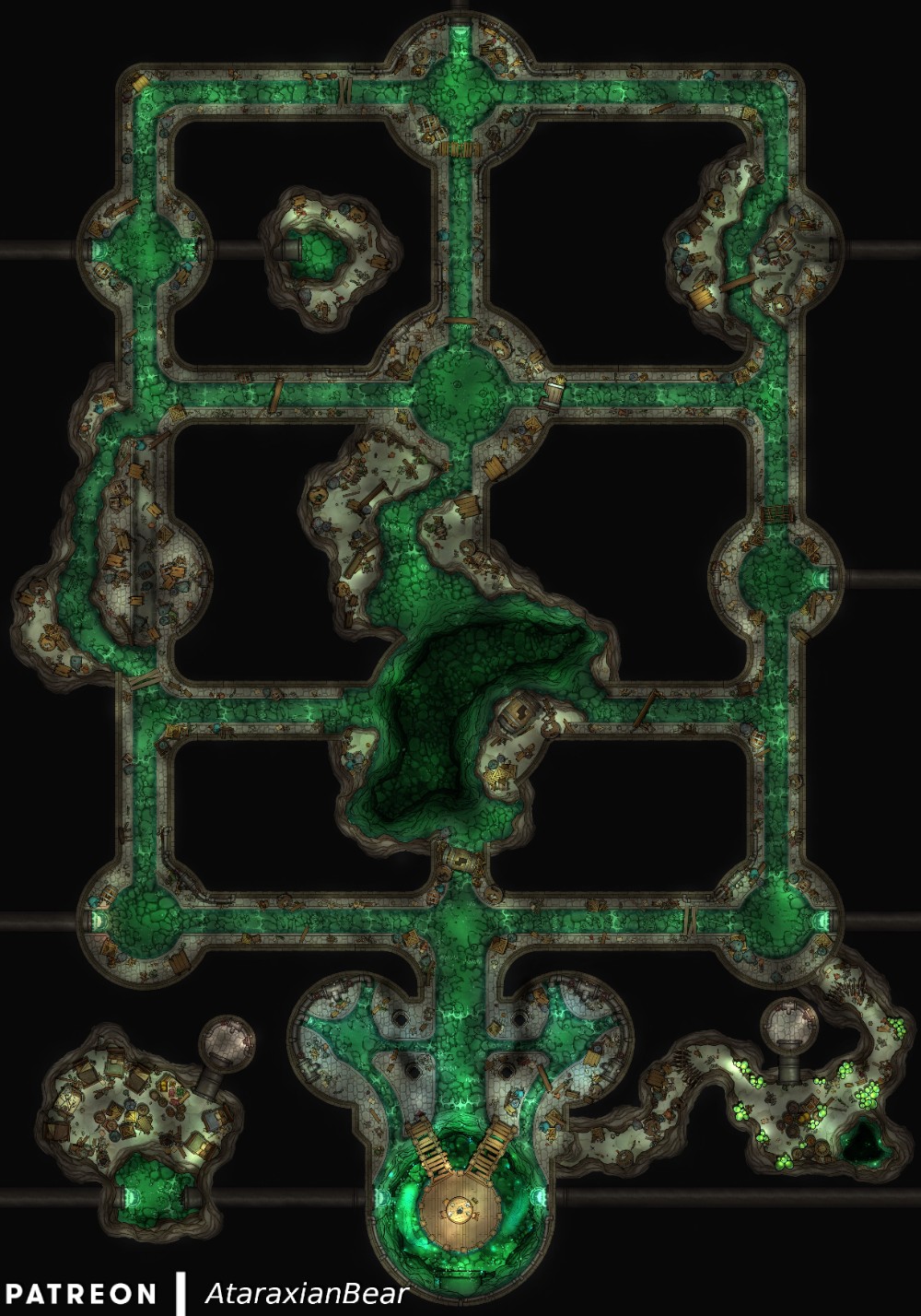 sewer map dnd, carte de JDR fantasy (1000×1428 pixels) — battlemap pour Roll20 et Foundry VTT.