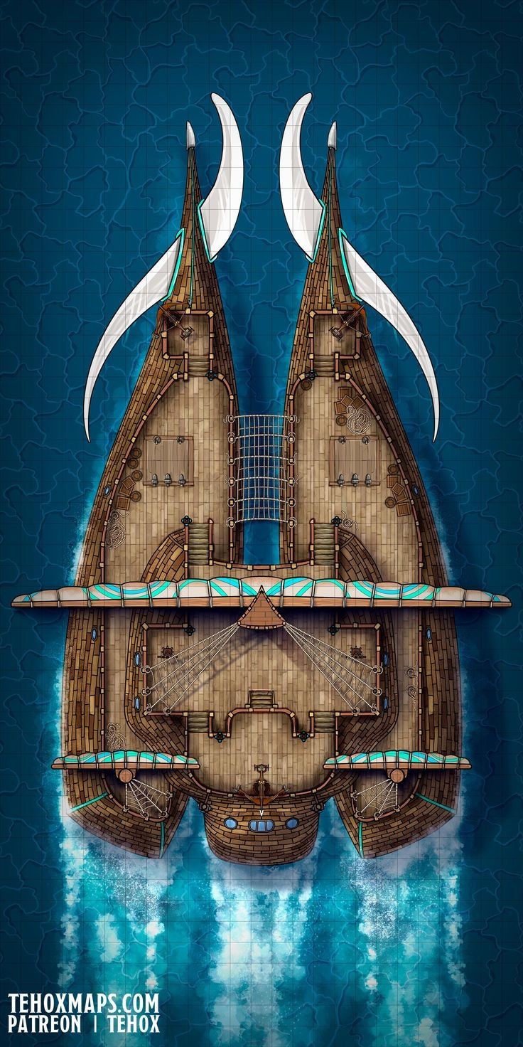 ship deck map dnd, carte de JDR fantasy (736×1472 pixels) — battlemap pour Roll20 et Foundry VTT.