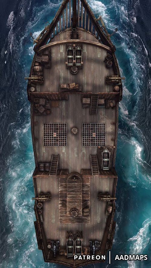 ship deck map dnd, carte de JDR fantasy (500×889 pixels) — battlemap pour Roll20 et Foundry VTT.