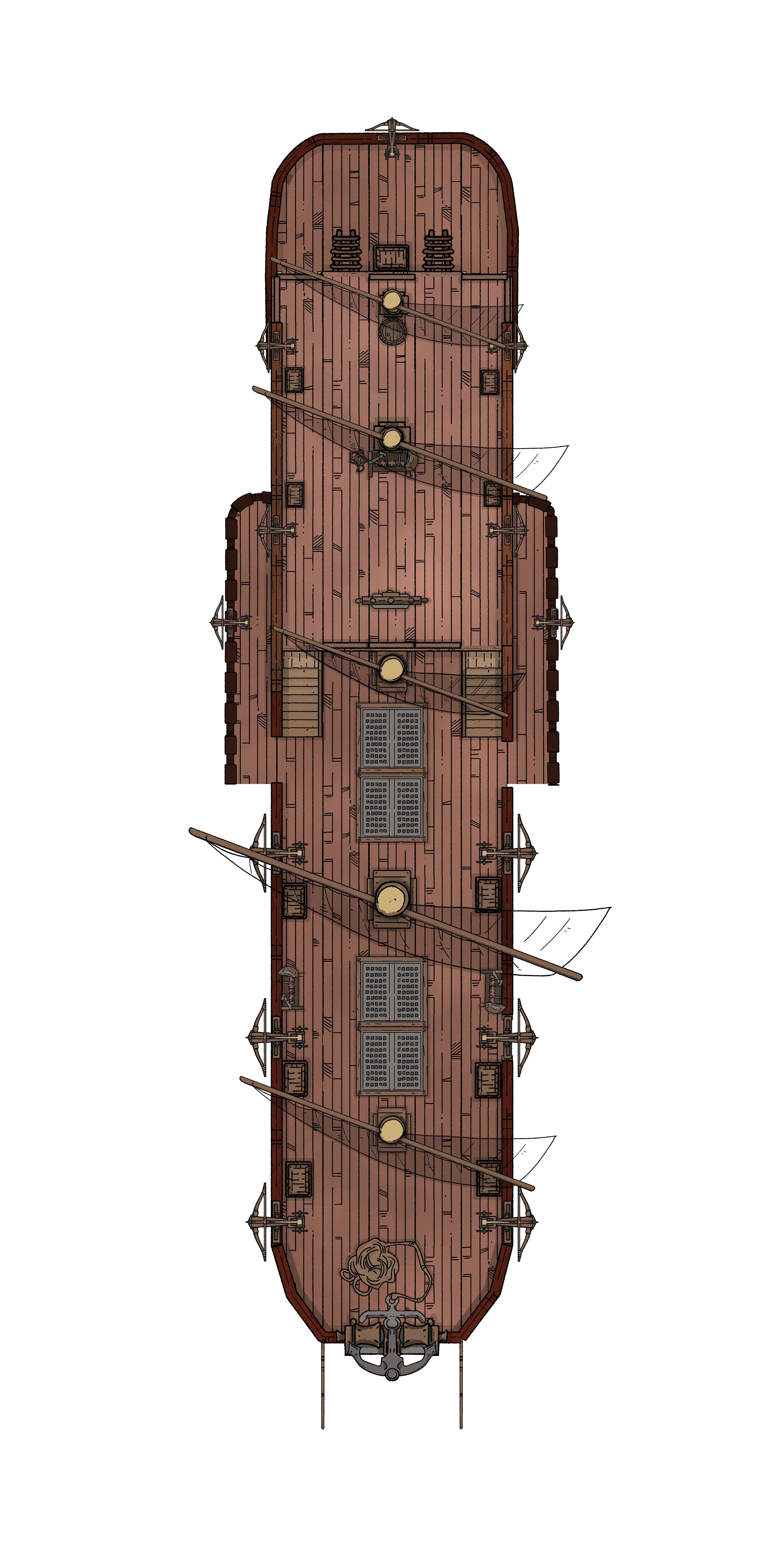 ship deck map dnd, carte de JDR fantasy (4352×8704 pixels) — battlemap pour Roll20 et Foundry VTT.