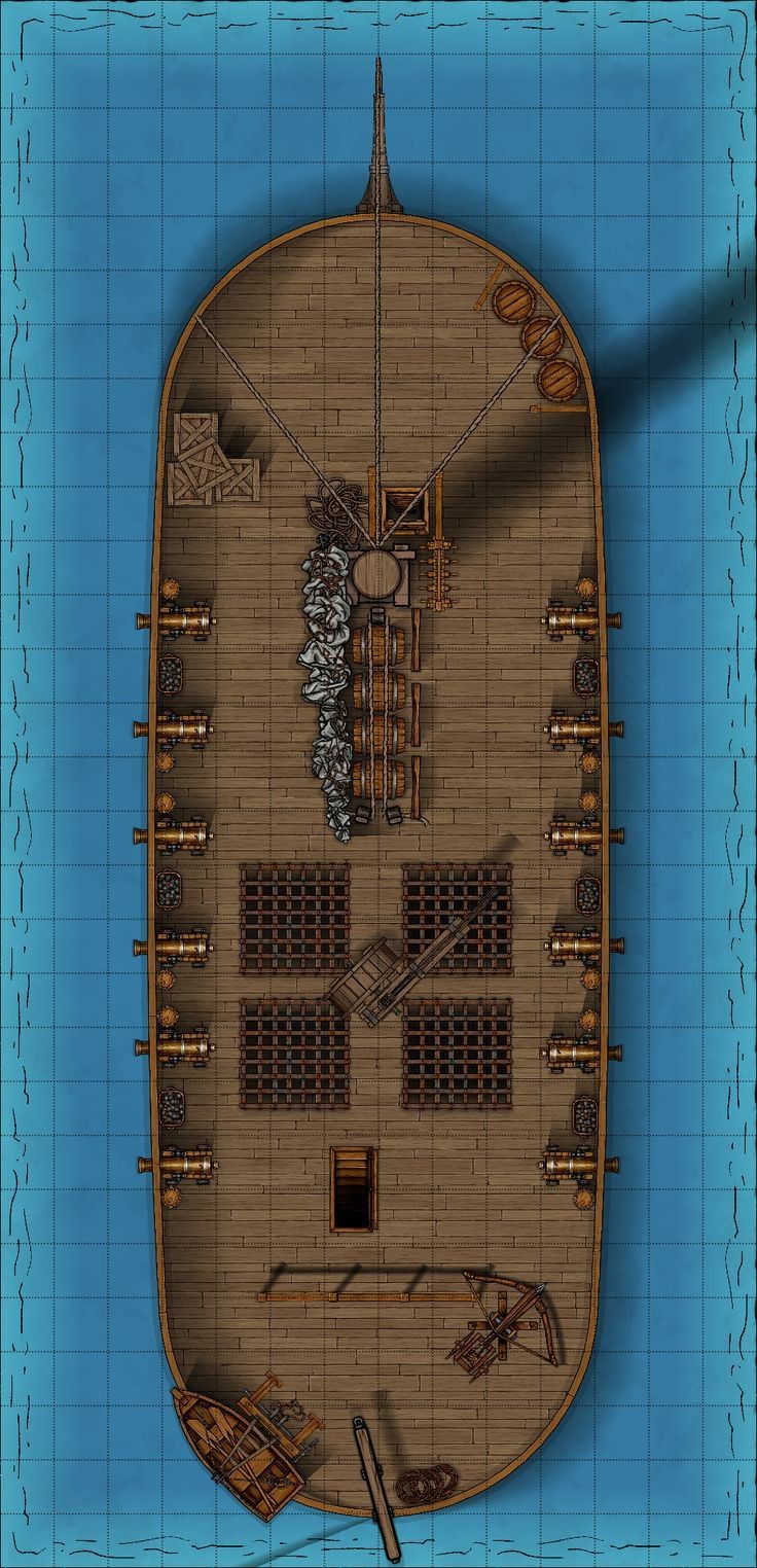 ship deck map dnd, carte de JDR fantasy (736×1524 pixels) — battlemap pour Roll20 et Foundry VTT.