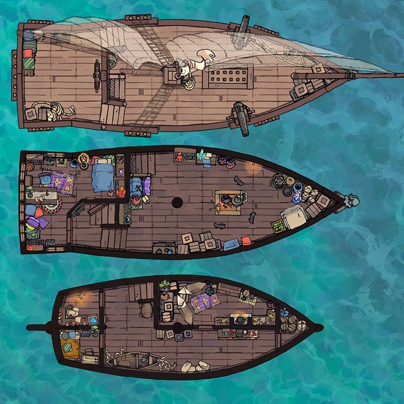 ship deck map dnd, carte de JDR fantasy (795×795 pixels) — battlemap pour Roll20 et Foundry VTT.