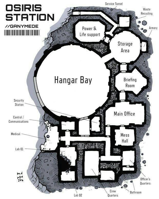 space hangar map, carte de JDR science-fiction (620×775 pixels) — battlemap pour Roll20 et Foundry VTT.