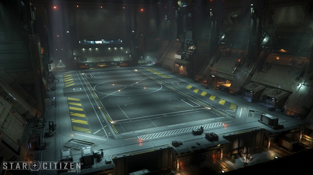 space hangar map, carte de JDR science-fiction (1000×562 pixels) — battlemap pour Roll20 et Foundry VTT.