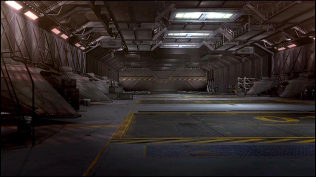 space hangar map, carte de JDR science-fiction (1024×576 pixels) — battlemap pour Roll20 et Foundry VTT.