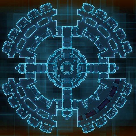 space marine base map, carte de JDR science-fiction (480×480 pixels) — battlemap pour Roll20 et Foundry VTT.