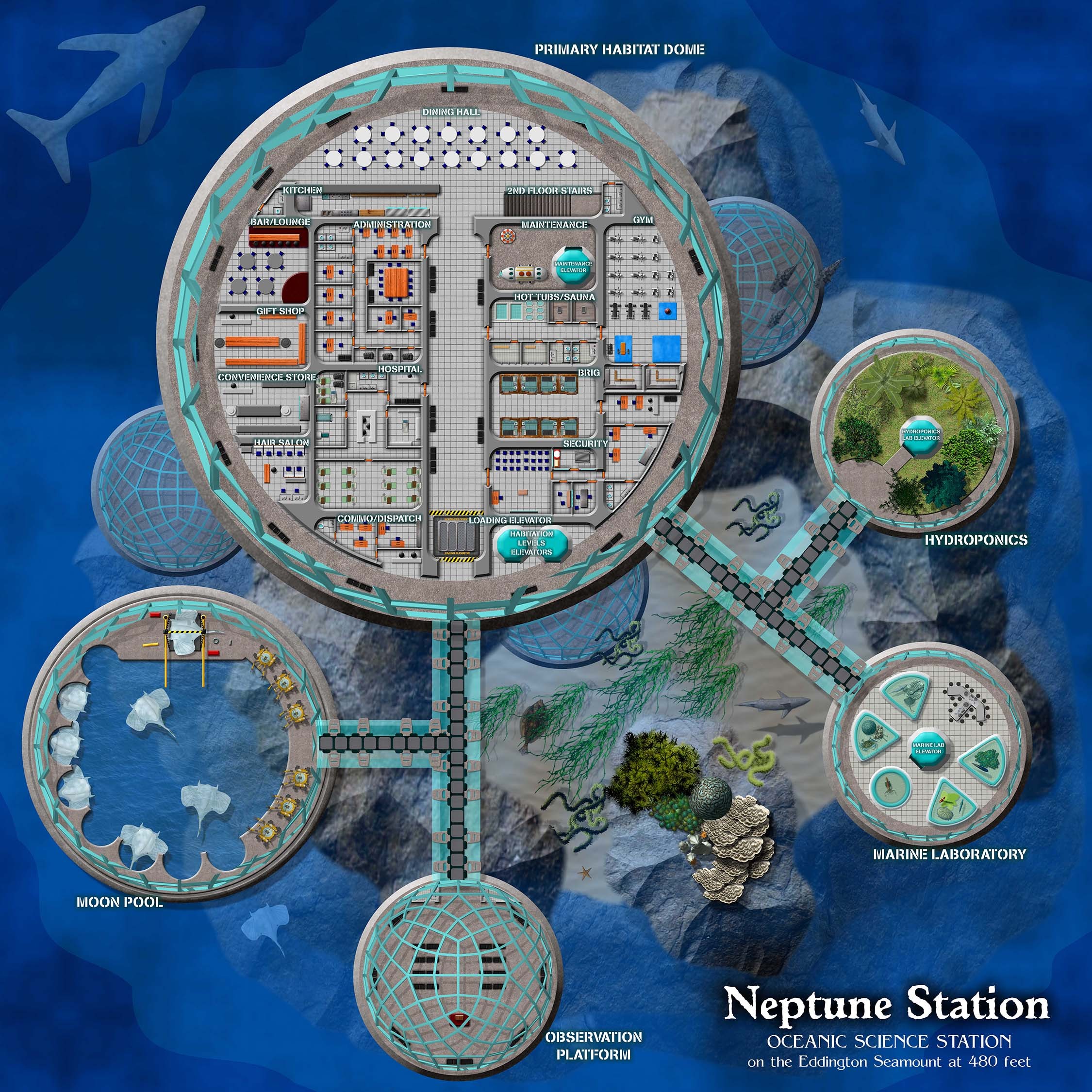 space marine base map, carte de JDR science-fiction (2250×2250 pixels) — battlemap pour Roll20 et Foundry VTT.