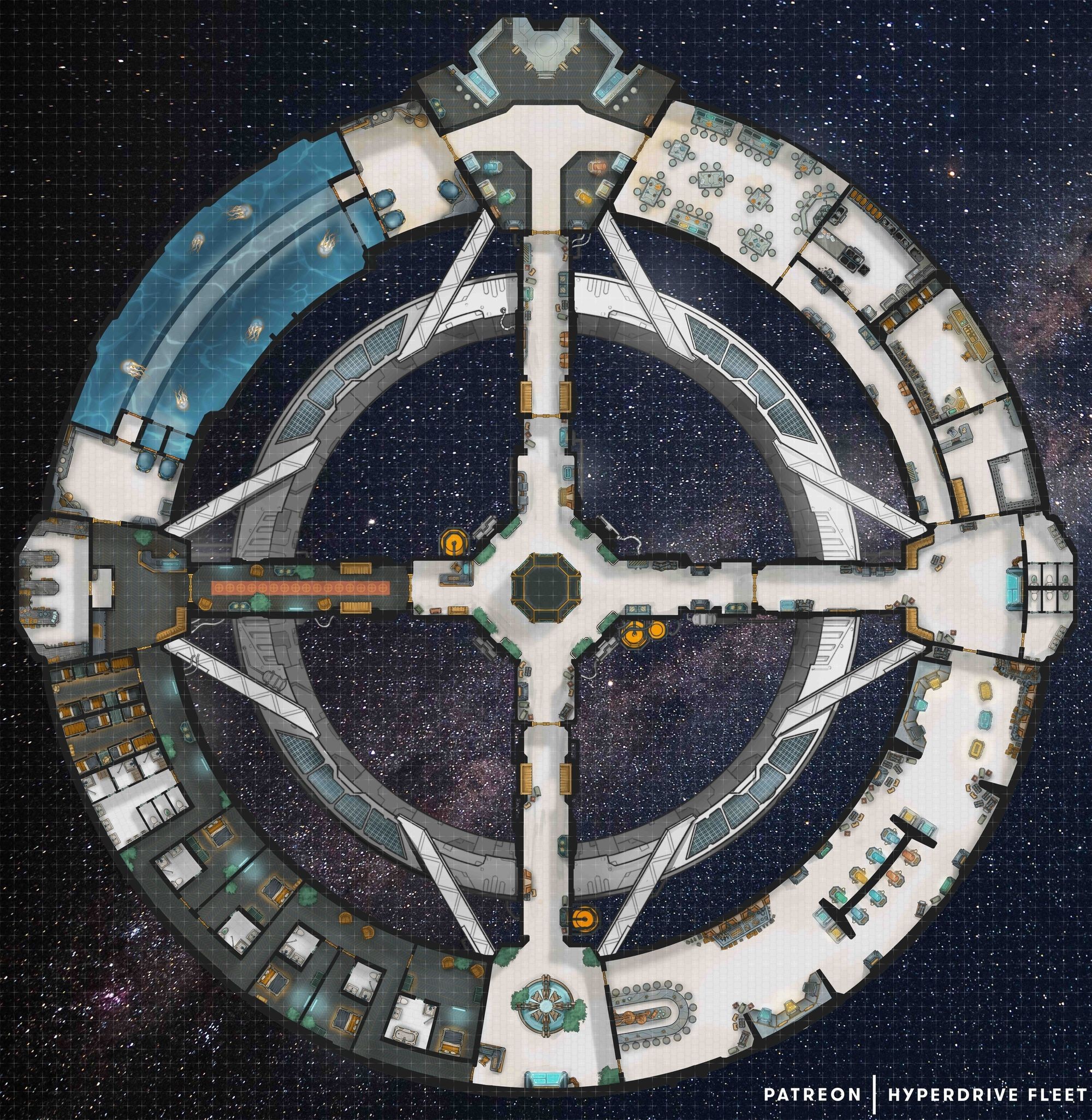 space station map, carte de JDR science-fiction (2000×2052 pixels) — battlemap pour Roll20 et Foundry VTT.