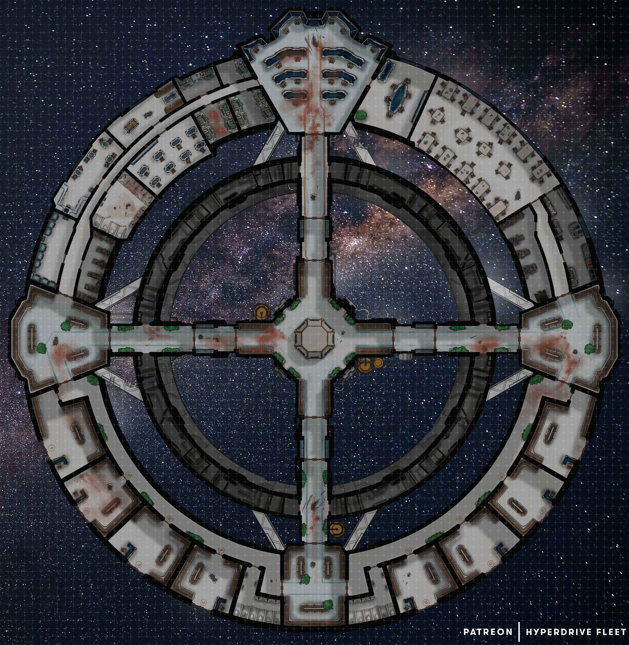 space station map, carte de JDR science-fiction (2000×2052 pixels) — battlemap pour Roll20 et Foundry VTT.