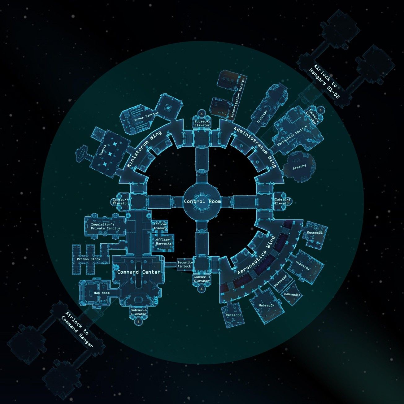 space station map, carte de JDR science-fiction (1305×1305 pixels) — battlemap pour Roll20 et Foundry VTT.