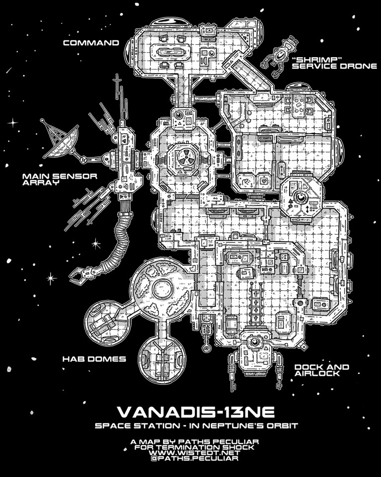 space station map, carte de JDR science-fiction (768×960 pixels) — battlemap pour Roll20 et Foundry VTT.