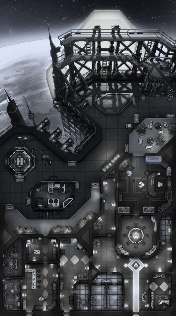 space station map, carte de JDR science-fiction (564×1008 pixels) — battlemap pour Roll20 et Foundry VTT.