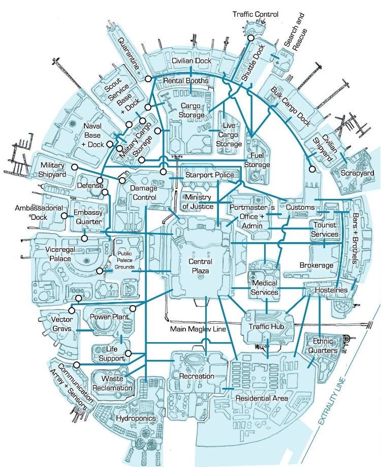 space station map, carte de JDR science-fiction (752×920 pixels) — battlemap pour Roll20 et Foundry VTT.