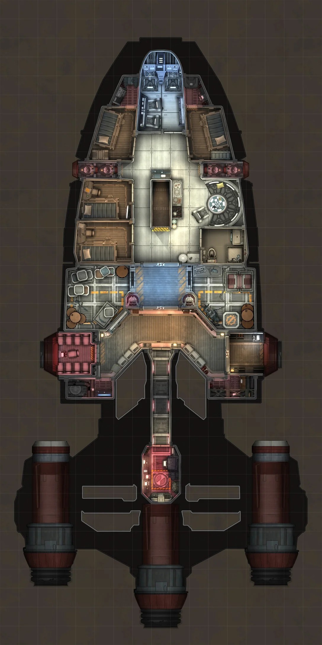 spaceship interior map, carte de JDR fantasy (1088×2176 pixels) — battlemap pour Roll20 et Foundry VTT.