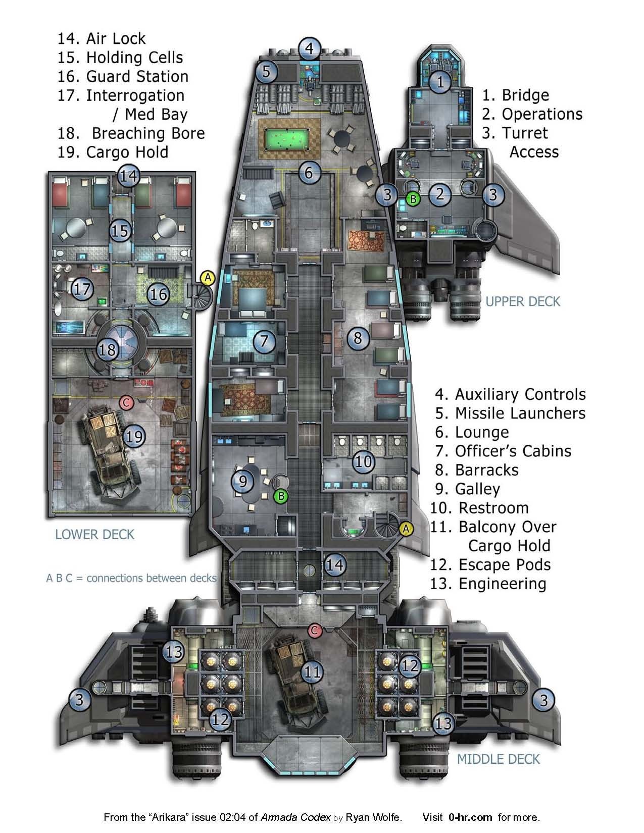 spaceship interior map, carte de JDR fantasy (1275×1650 pixels) — battlemap pour Roll20 et Foundry VTT.