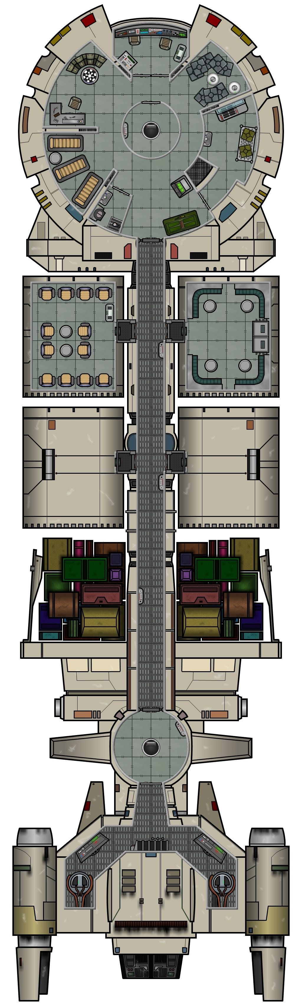 spaceship interior map, carte de JDR fantasy (1024×3392 pixels) — battlemap pour Roll20 et Foundry VTT.