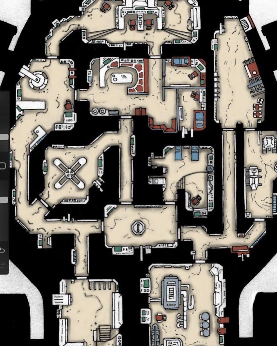 spaceship interior map, carte de JDR fantasy (908×1135 pixels) — battlemap pour Roll20 et Foundry VTT.