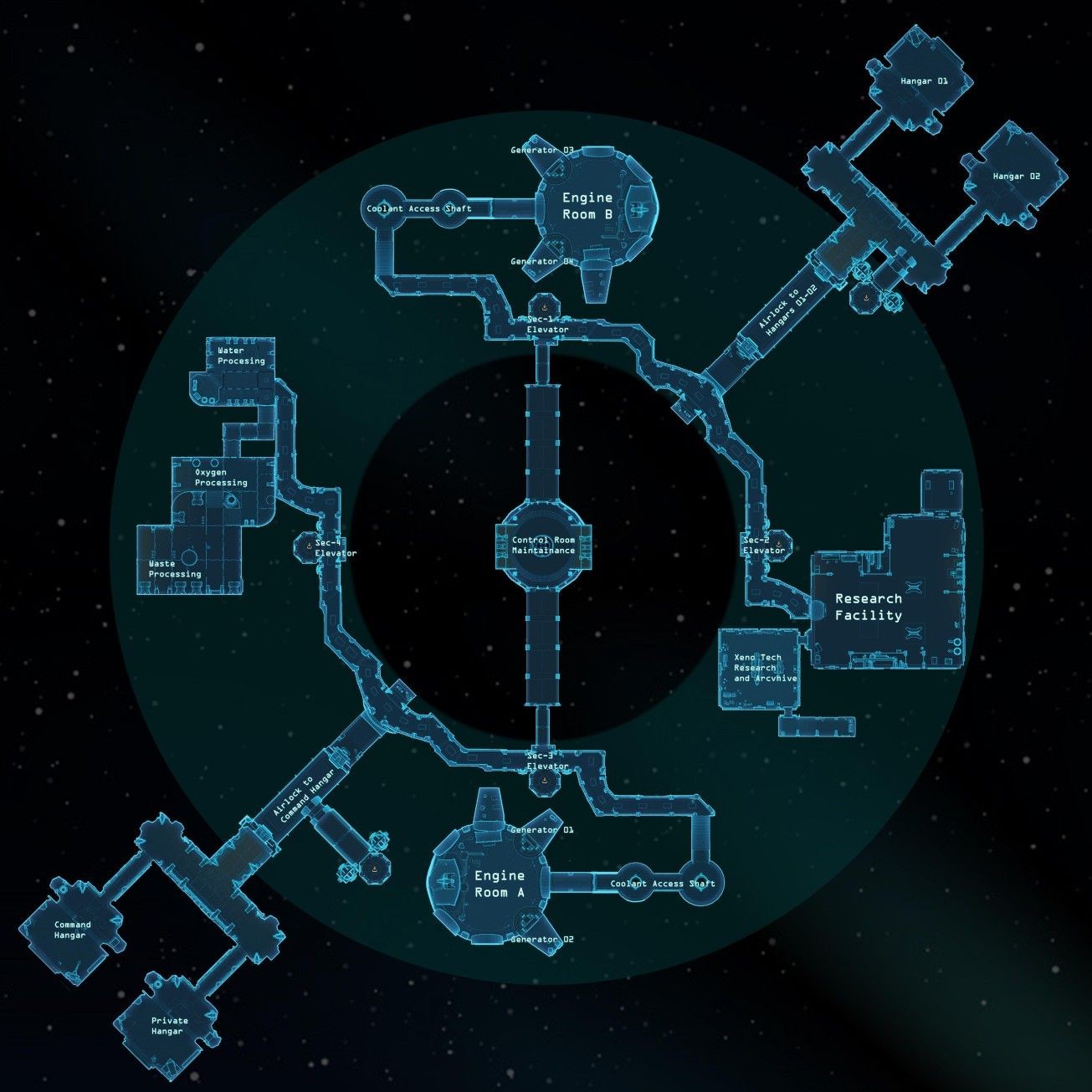 spaceship interior map, carte de JDR fantasy (1305×1305 pixels) — battlemap pour Roll20 et Foundry VTT.