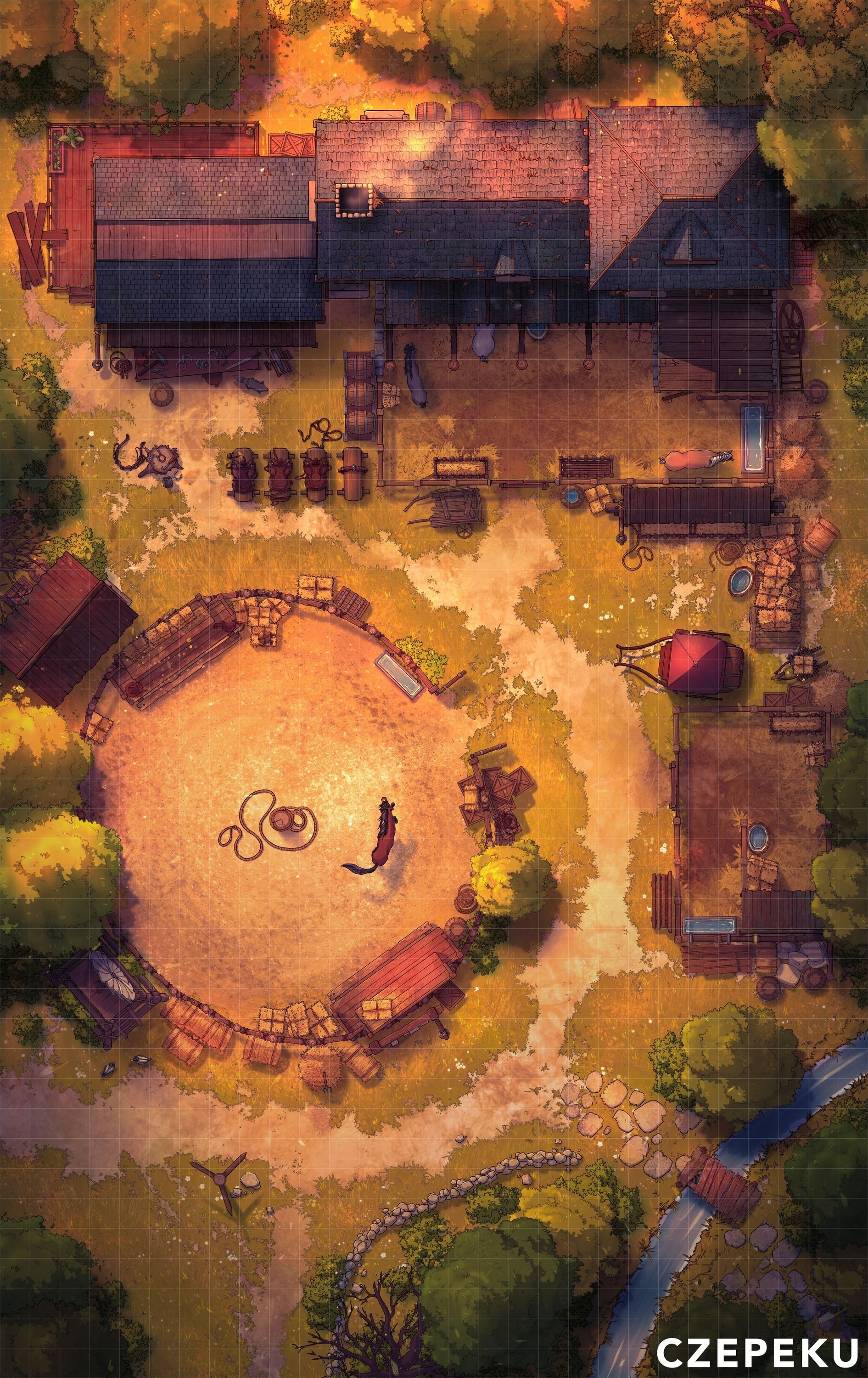 stable map dnd, carte de JDR fantasy (1891×3000 pixels) — battlemap pour Roll20 et Foundry VTT.