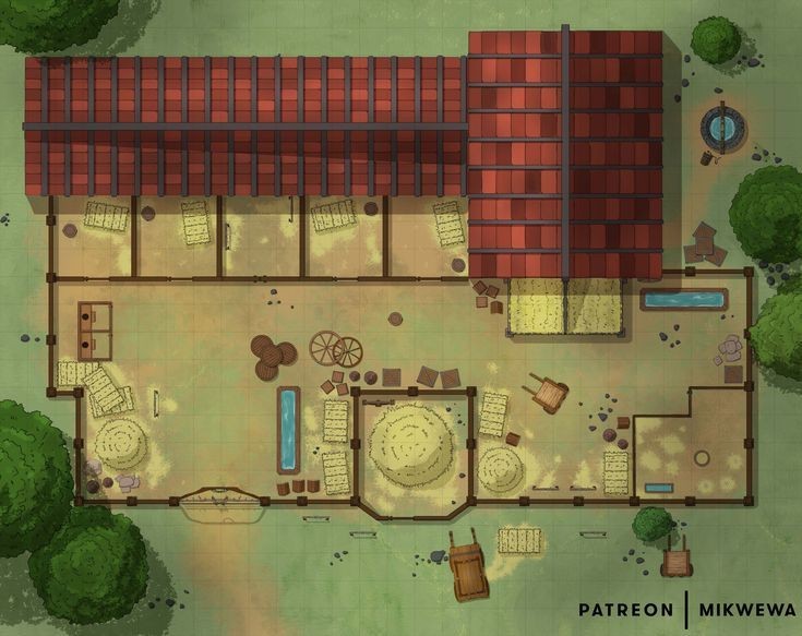 stable map dnd, carte de JDR fantasy (735×583 pixels) — battlemap pour Roll20 et Foundry VTT.