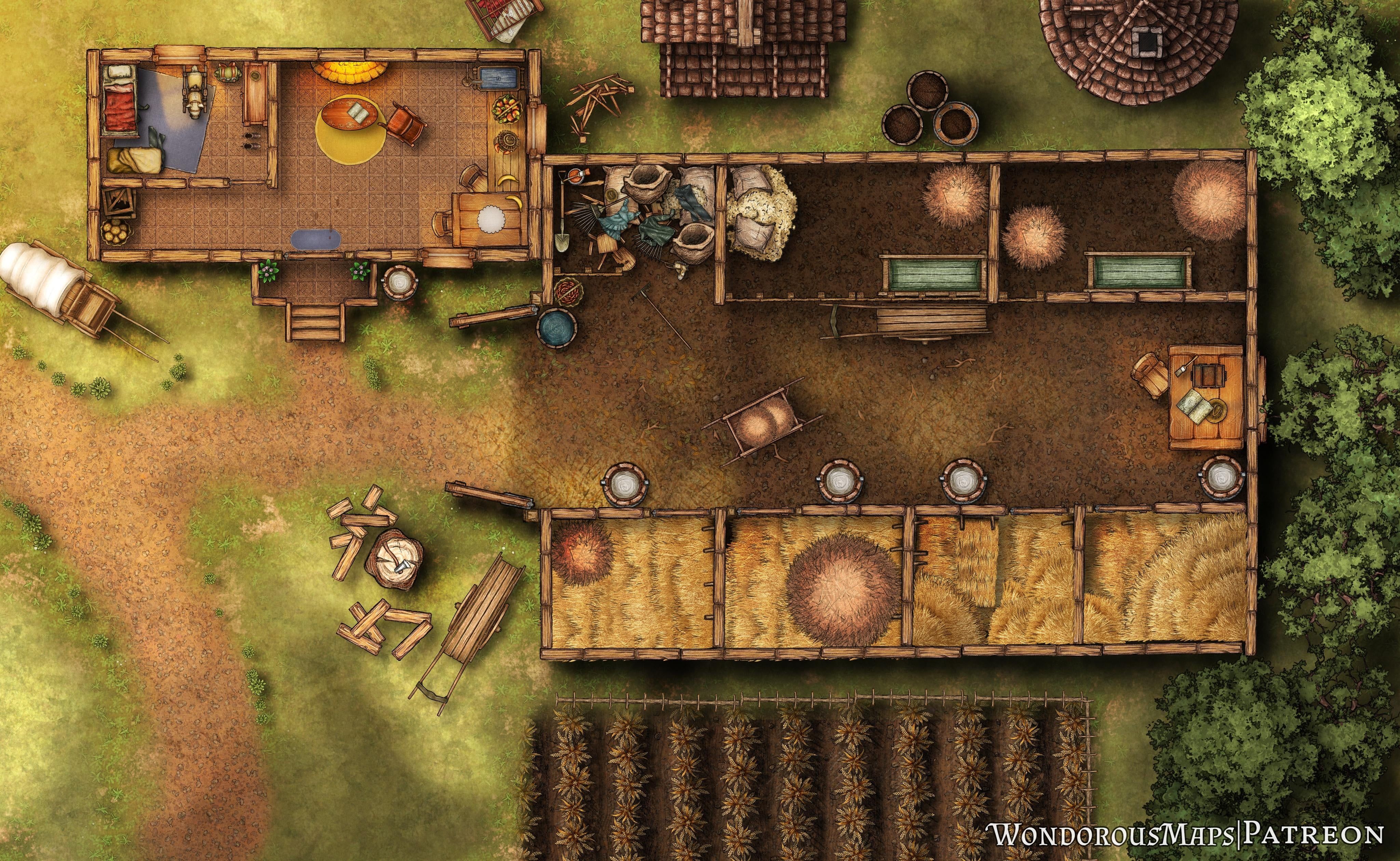 stable map dnd, carte de JDR fantasy (4096×2520 pixels) — battlemap pour Roll20 et Foundry VTT.
