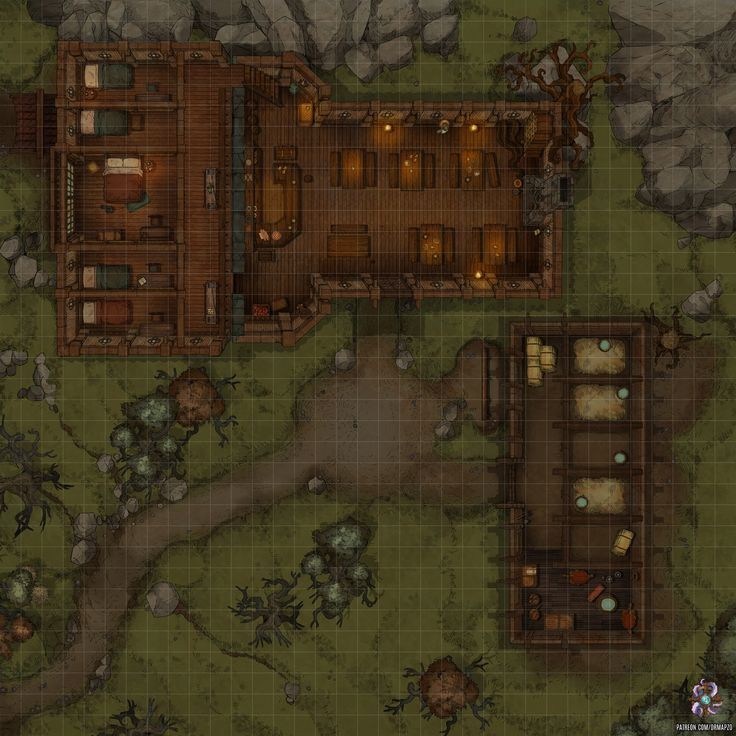 stable map dnd, carte de JDR fantasy (736×736 pixels) — battlemap pour Roll20 et Foundry VTT.