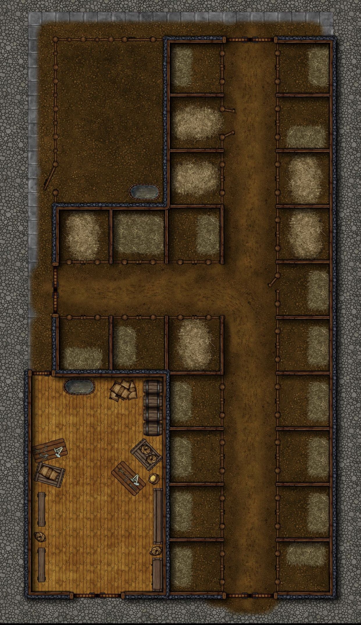 stable map dnd, carte de JDR fantasy (1242×2148 pixels) — battlemap pour Roll20 et Foundry VTT.