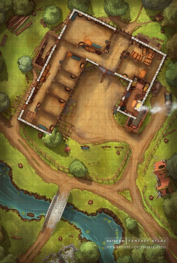 stable map dnd, carte de JDR fantasy (620×918 pixels) — battlemap pour Roll20 et Foundry VTT.