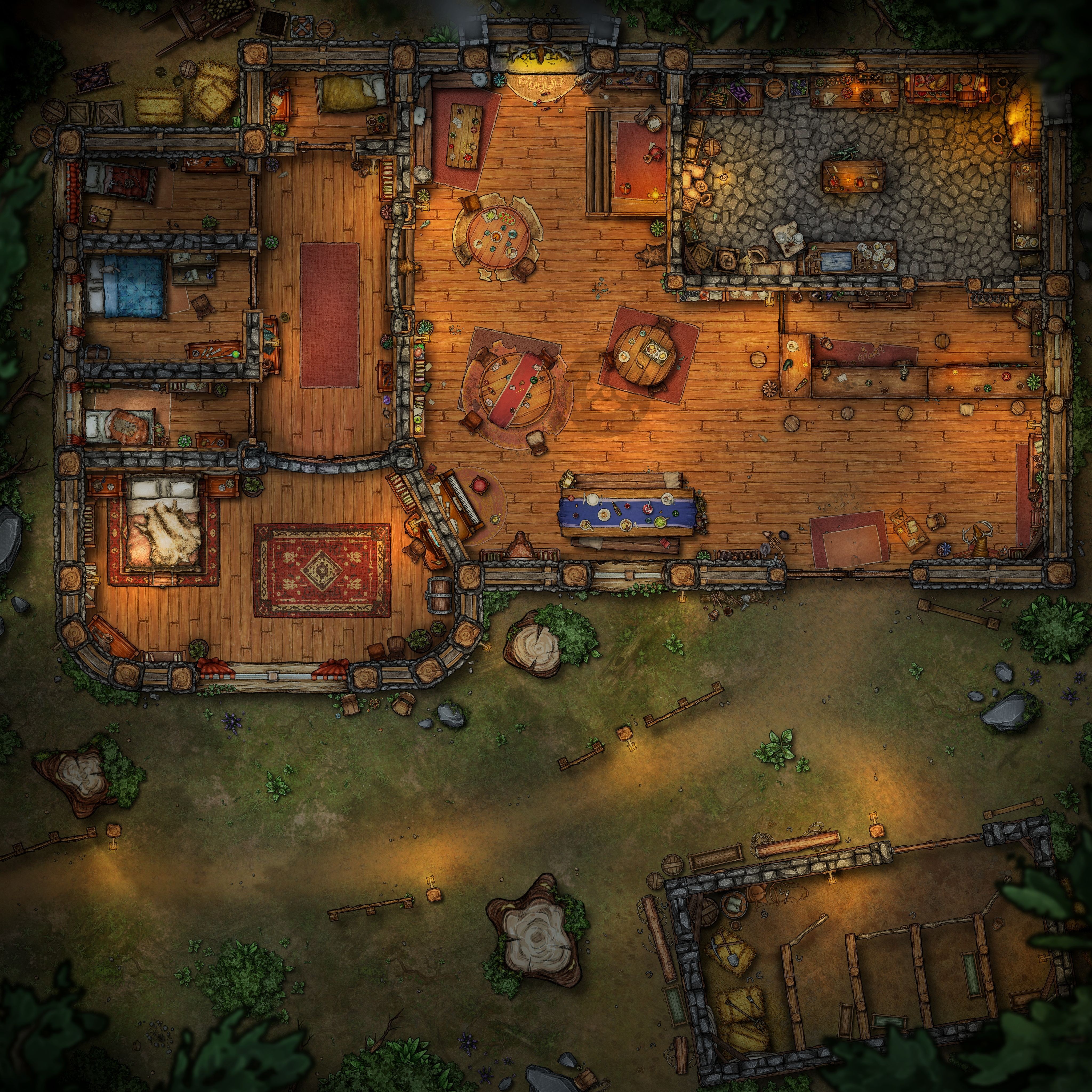 stable map dnd, carte de JDR fantasy (4096×4096 pixels) — battlemap pour Roll20 et Foundry VTT.