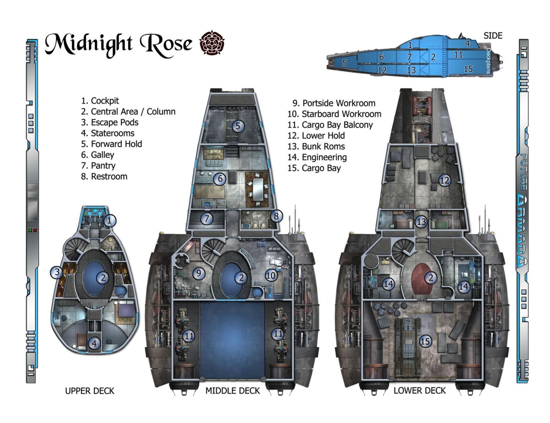 starship deck plan, carte de JDR science-fiction (1844×1418 pixels) — battlemap pour Roll20 et Foundry VTT.