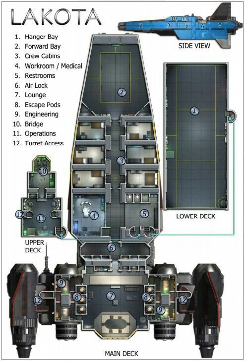 starship deck plan, carte de JDR science-fiction (494×728 pixels) — battlemap pour Roll20 et Foundry VTT.