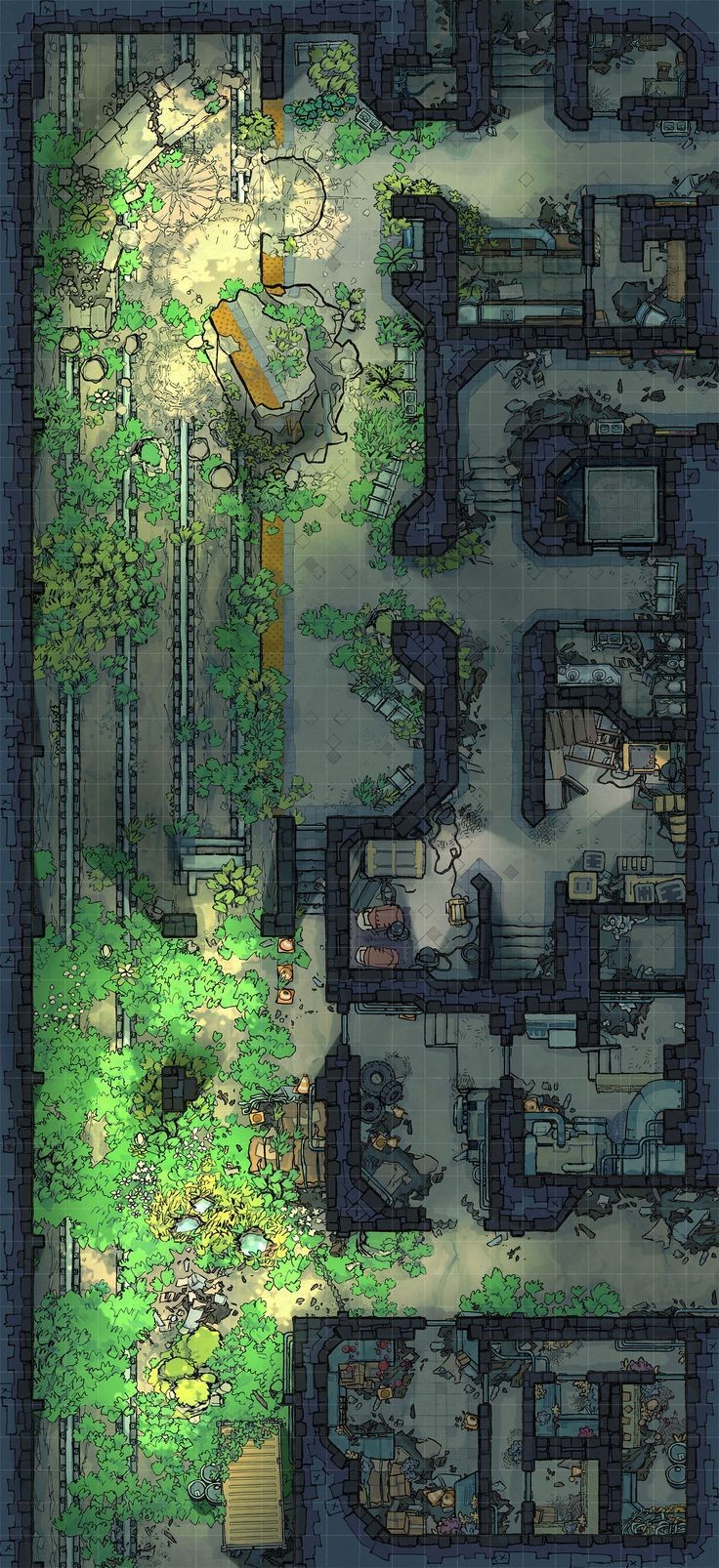 subway tunnel map, carte de JDR moderne (736×1606 pixels) — battlemap pour Roll20 et Foundry VTT.