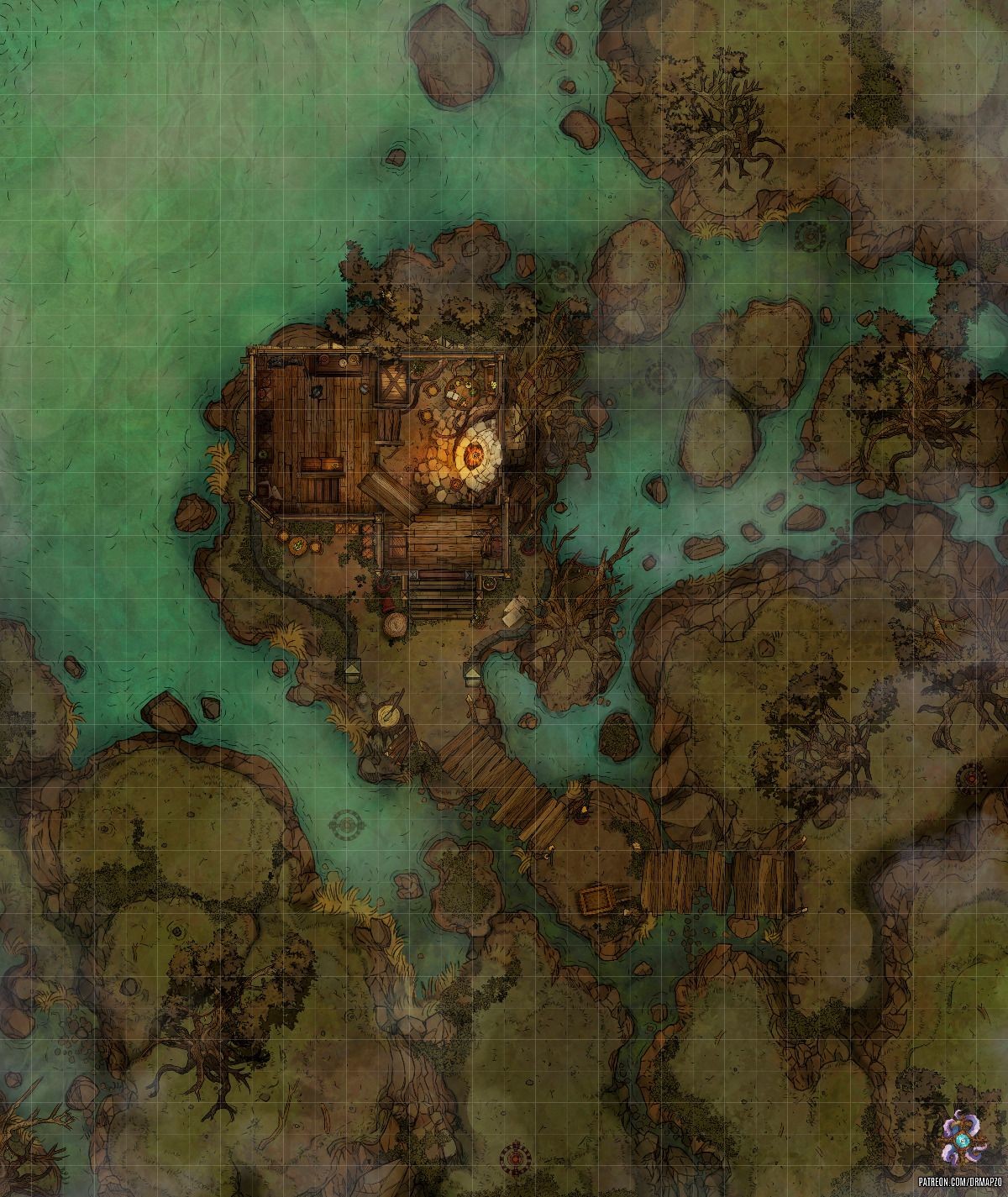 swamp map dnd, carte de JDR fantasy (1200×1425 pixels) — battlemap pour Roll20 et Foundry VTT.